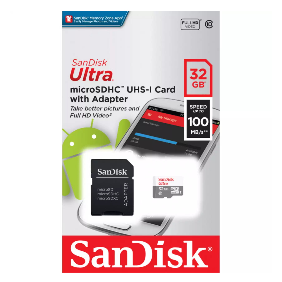 Tarjeta de Memoria SanDisk Ultra Micro SDHC 32GB Clase 10 con Adaptador